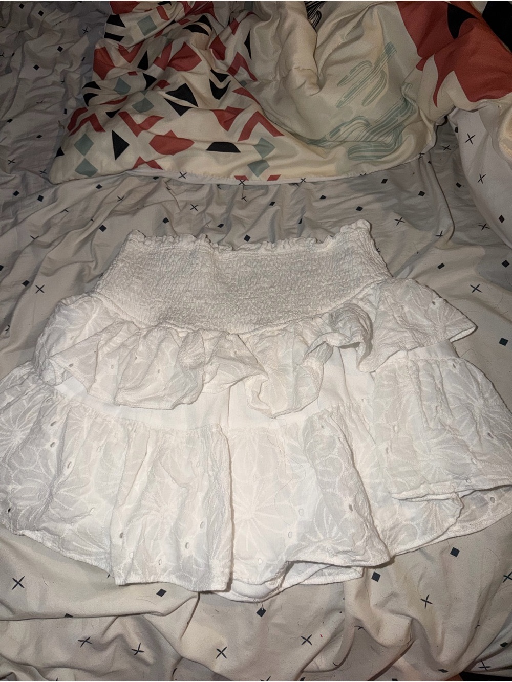 Mustard Seed White Eyelet Ruffled Smocked Skater Skirt